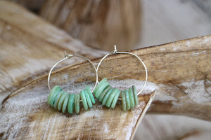 Green shell silver earrings