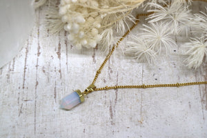 Opalite crystal point gold necklace
