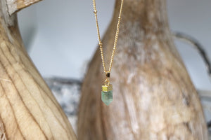 Green Fluorite crystal point gold necklace