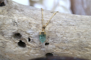 Green Fluorite crystal point gold necklace