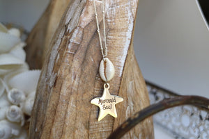 Silver cowrie shell and mermaid soul starfish pendant necklace