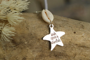 Silver cowrie shell and wish upon a starfish pendant necklace