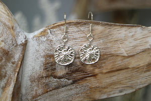 Silver sand dollar shell earrings