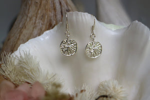 Silver sand dollar shell earrings