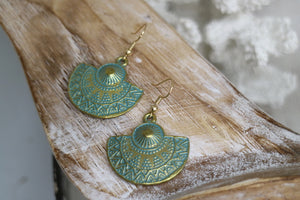Blue Patina Bohemian Antique Copper Gold Earrings