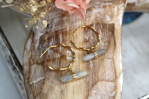 Labradorite gemstone gold hoop earrings