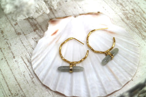Labradorite gemstone gold hoop earrings