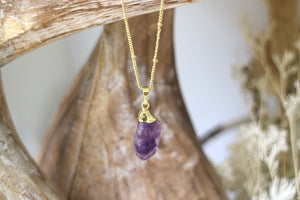 Raw amethyst gemstone gold necklace