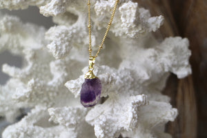 Raw amethyst gemstone gold necklace