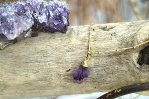 Raw amethyst gemstone gold necklace