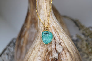 Green Geode Druzy Agate Crystal Gold Necklace
