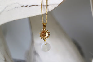 Childrens Gold Sunflower and Pearl Shell necklace