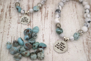 White howlite and larimar bead bracelet with silver beach charm