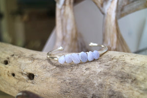 Blue lace agate silver cuff bangle