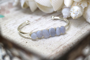 Blue lace agate silver cuff bangle