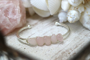 Rose quartz silver cuff bangle