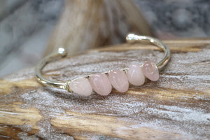 Rose quartz silver cuff bangle