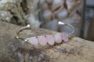 Rose quartz silver cuff bangle
