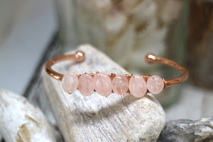 Rose quartz and rose gold cuff bangle