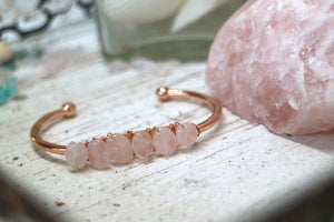 Rose quartz and rose gold cuff bangle
