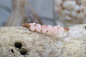 Rose quartz and rose gold cuff bangle