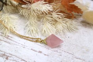 Rose quartz crystal gold necklace