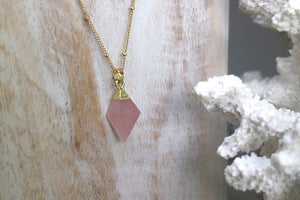 Rose quartz crystal gold necklace