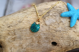 Children's green sparkly shell gold necklace