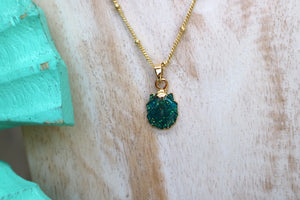 Children's green sparkly shell gold necklace