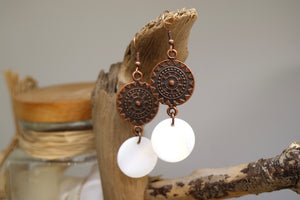 Mother of pearl shell and antique copper bohemian/aztec earrings