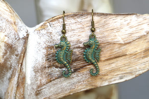 Bronze green patina seahorse earrings