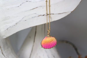 Children's pink and orange shell gold necklace