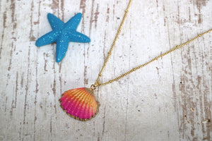 Children's pink and orange shell gold necklace