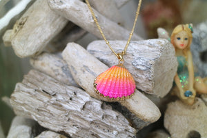 Children's pink and orange shell gold necklace