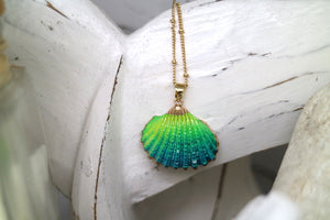 Children's green and blue shell gold necklace