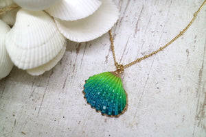 Children's green and blue shell gold necklace