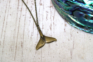 Bohemian antique bronze whale tail necklace