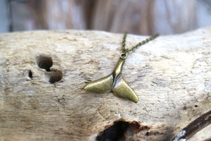 Bohemian antique bronze whale tail necklace