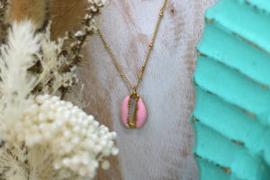 Children's pink cowrie shell gold necklace
