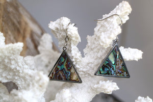 Stainless steel abalone shell triangle earrings