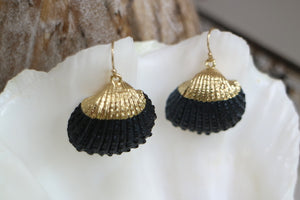 Black and gold cockle shell earrings