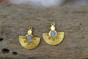 Moonstone bohemian gold earrings