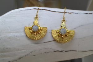 Moonstone bohemian gold earrings