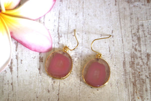 Pink agate gold earrings