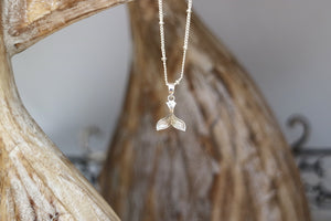 Rhodium silver whale tail necklace