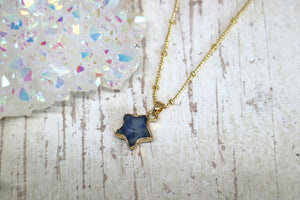 Children's blue spot jasper gemstone star gold necklace