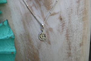 Children's moon and star silver necklace with cubic zirconia