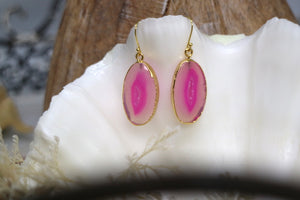 Pink agate gemstone gold earrings