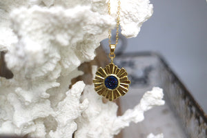 Blue druzy agate gold necklace