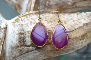 Pink agate gemstone gold earrings